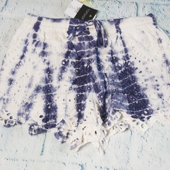 TopShop High Waist Scallop Hem Tie Dye Shorts - Picture 3 of 7